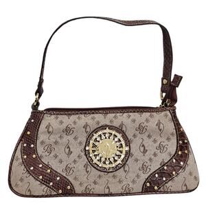 Vintage Y2K Baby Phat Shoulder Bag Canvas Monogram Rhinestones Medallion Studs